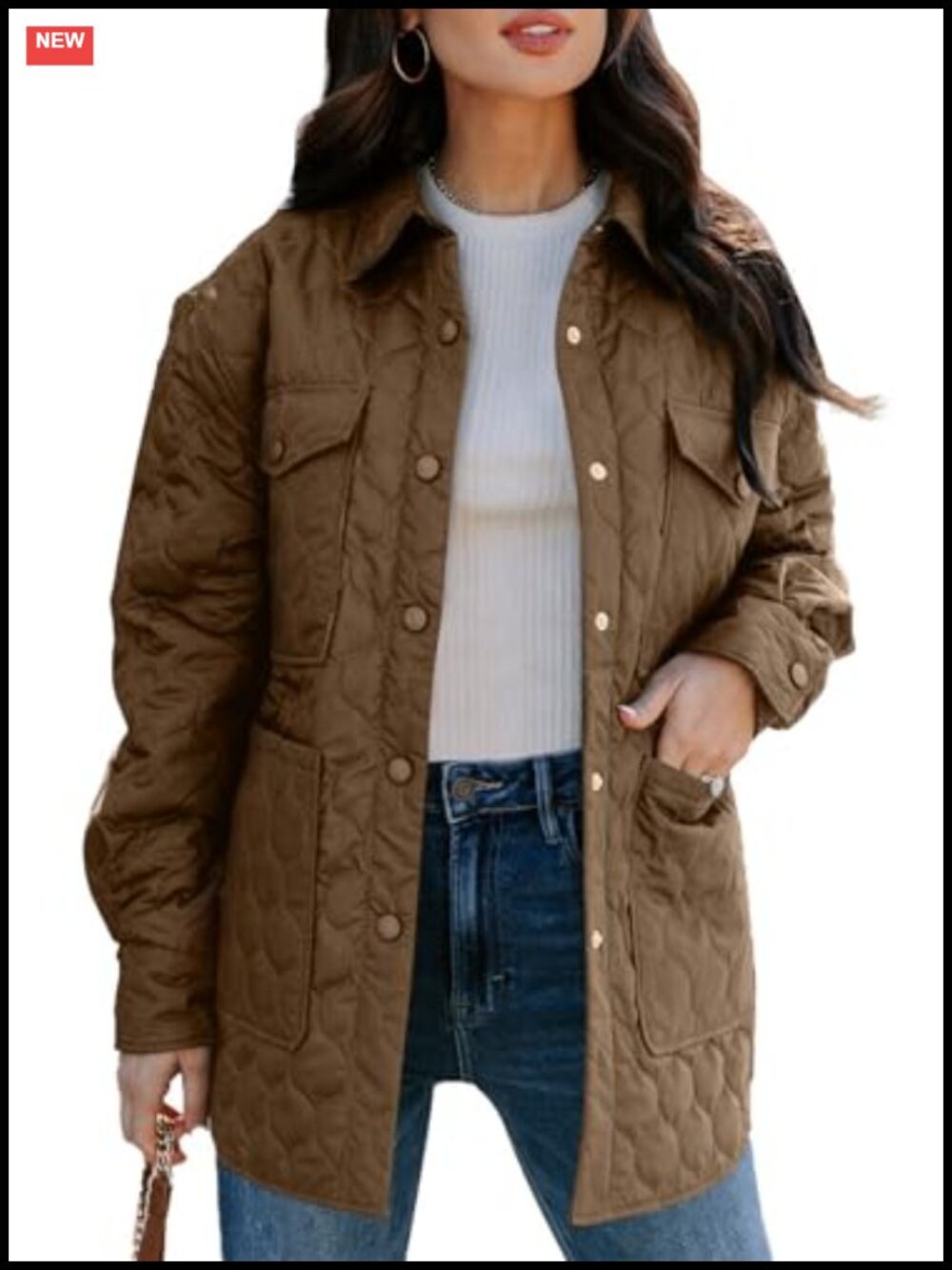 Womens Lightweight Diamond Quilted Puffer Jacket Button Down Collar